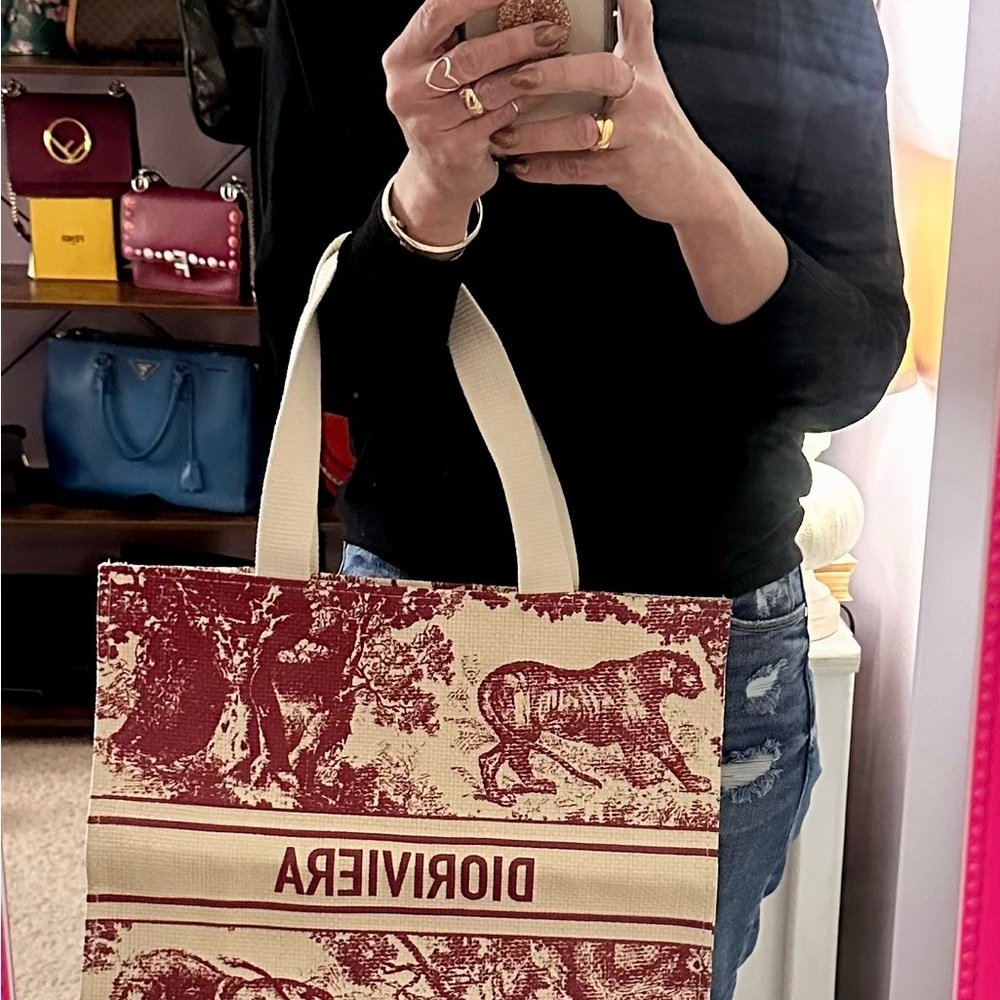 Dior Burgundy and Cream Graphic Tote - Picture 6 of 7